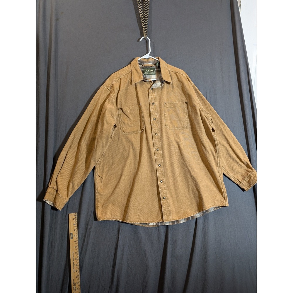 L.L. Bean Mens XL Tall Men's Tan Cotton‎ Button-Up Flannel